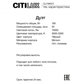 Citilux Дуэт Черный Светильник Люстра CL719K311