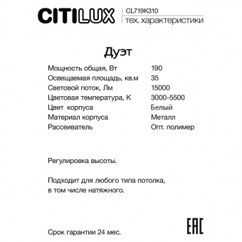 Citilux Дуэт Белый Светильник Люстра CL719K310
