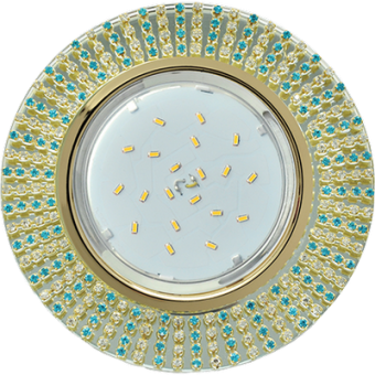 Ecola GX53 H4 5363 Glass Круг с прозр.и бирюз. стразами (оправа золото)/фон зерк./центр.часть золото 40x120 (к+), FM53RGECB